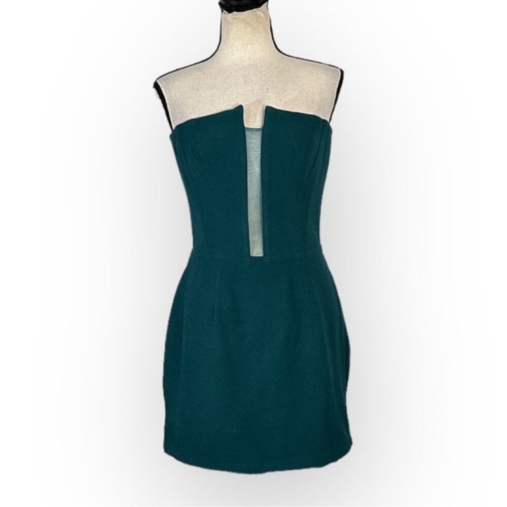 NWT Dress the Population Chloe Illusion Inset Strapless Minidress green/pine XL